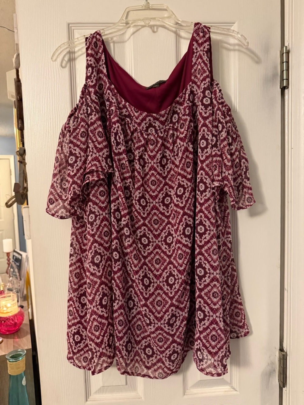Lane Bryant Burgundy Printed Cold-Shoulder Tunic